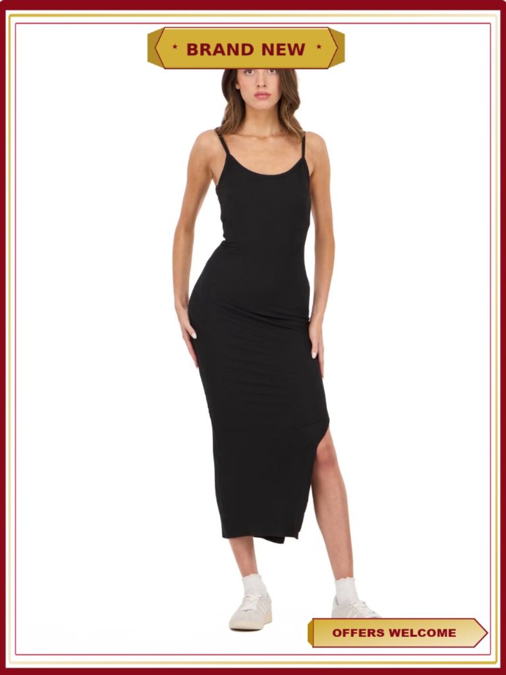 Forever 21 Rib Knit Fitted Midi Dress Scoop Back Stretch Casual